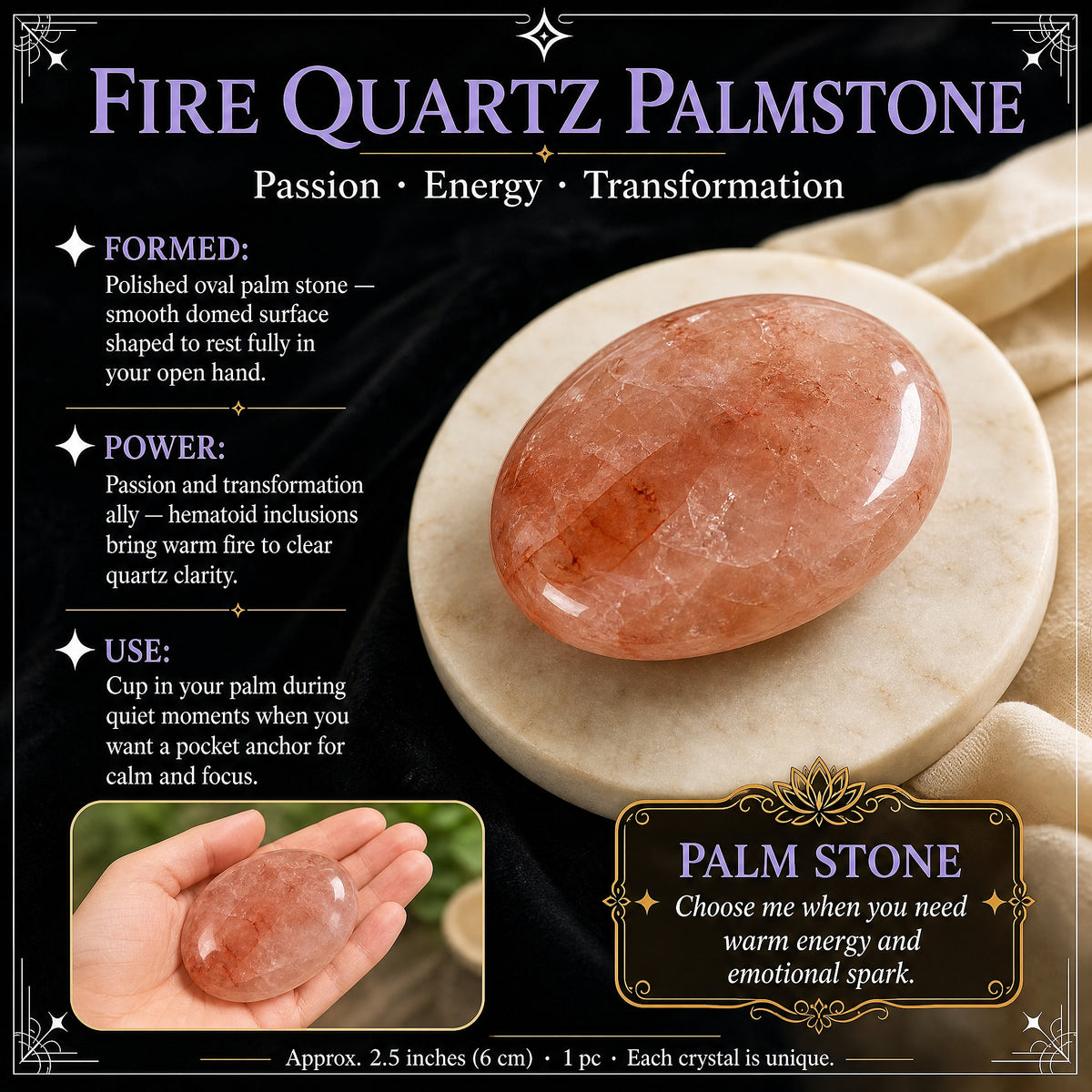 8 $ Fire Quartz Palmstone 1-Day-Flash-Sale