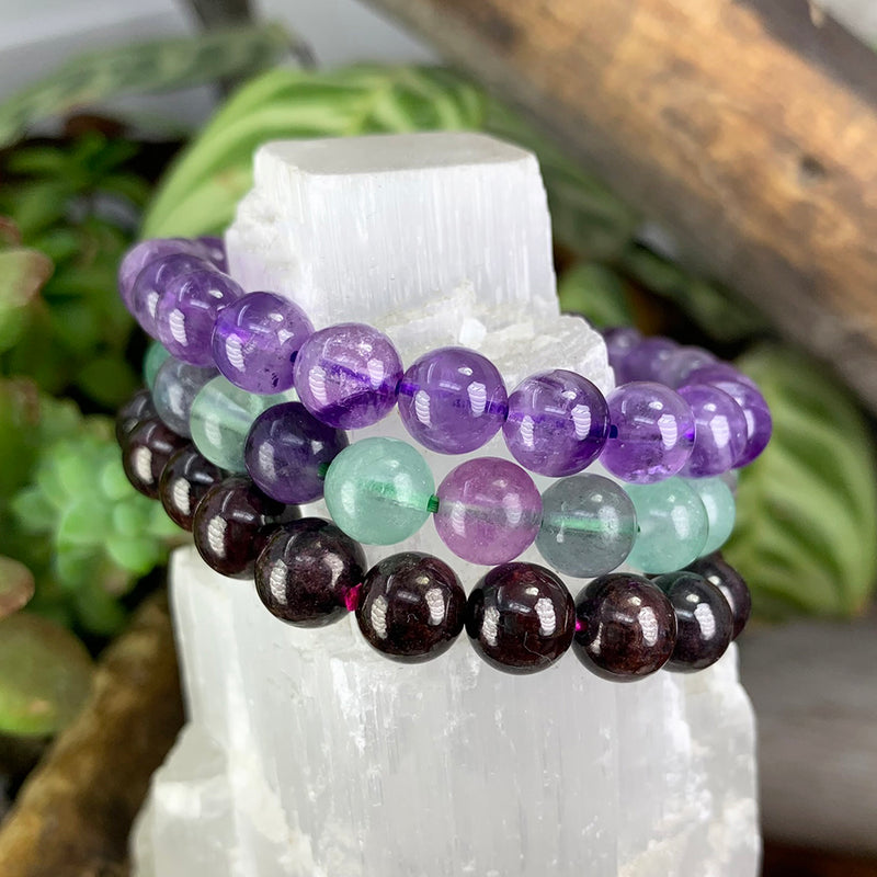 Klarhet og rolig 3-PC Crystal Mala armbåndsett