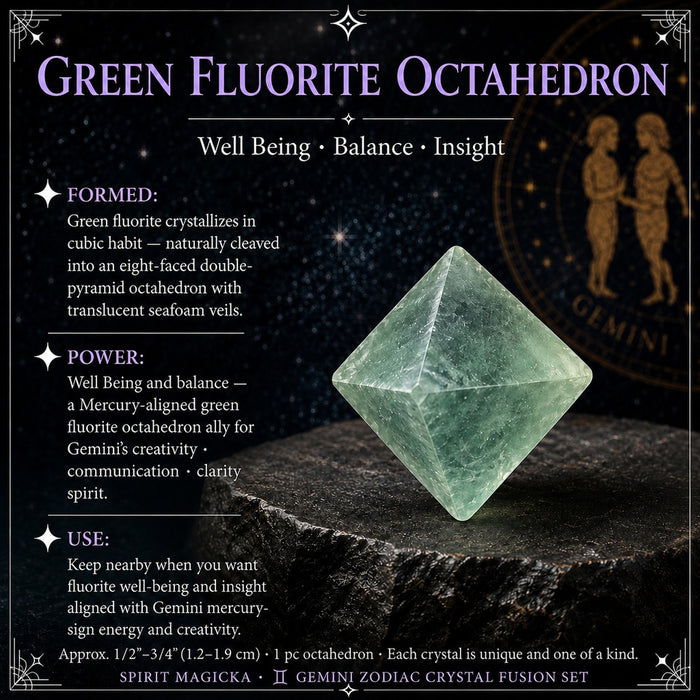 Translucent seafoam-green fluorite octahedron with eight faces