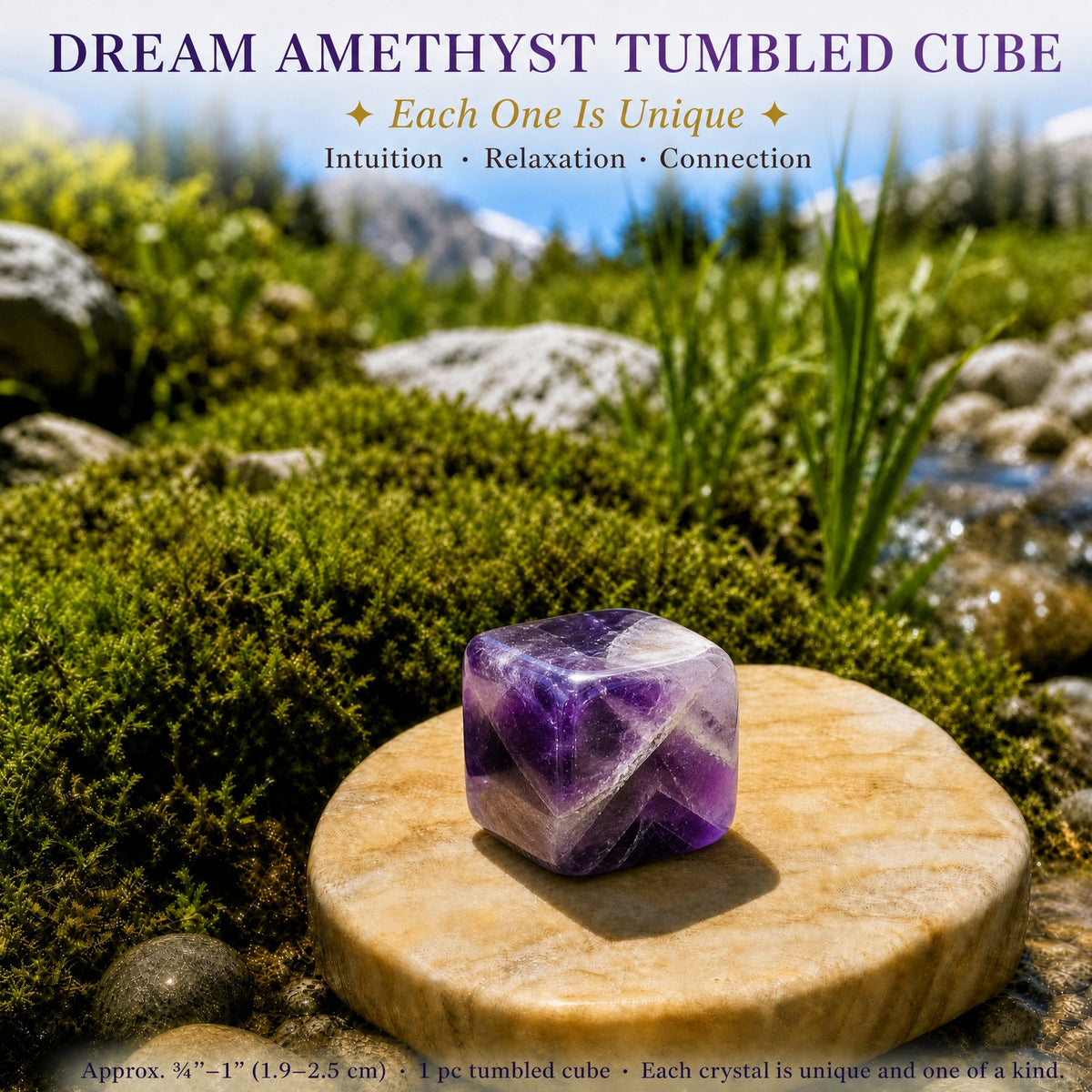 Cube roulé en améthyste de rêve