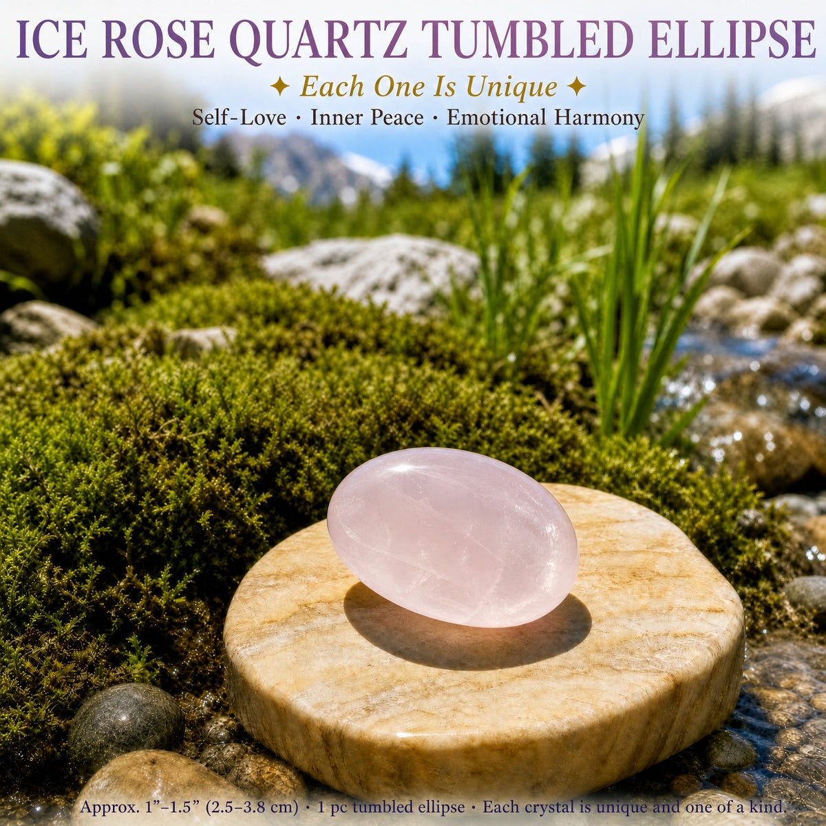 Ellipse roulée en quartz rose glacé