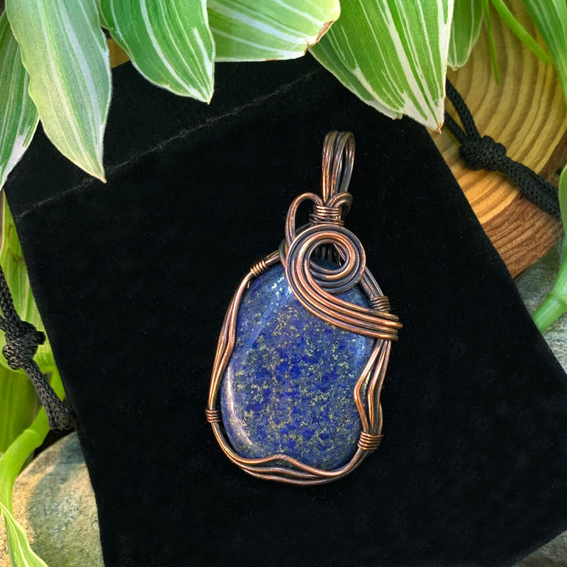 Lapis Lazuli Copper Wire Pendant Necklace