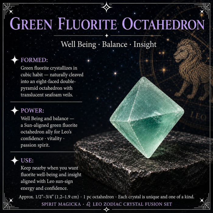 Translucent seafoam-green fluorite octahedron with eight faces