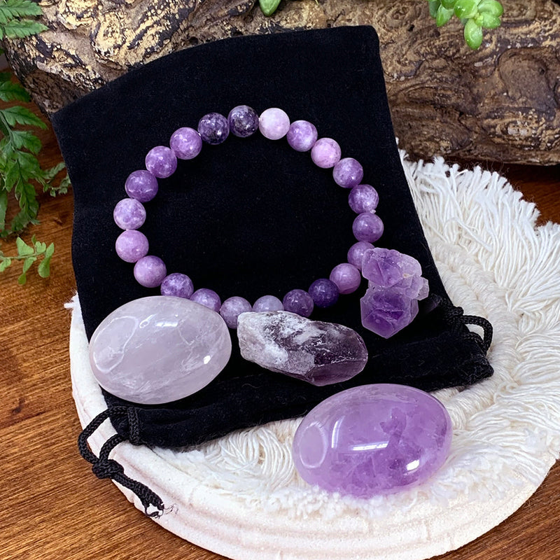 BREZPLAČNA NAGRADNA IGRA! Lepidolite Mala zapestnica Unity Pouch Set - (samo plačajte stroške pošiljanja)