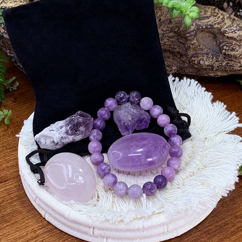FREE GIVEAWAY!  Lepidolite Mala Bracelet Unity Pouch Set - (Just Pay Cost of Shipping)