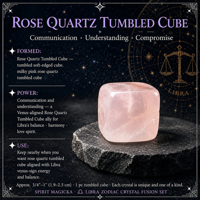 Milky pink rose quartz cube tumbled to soft, rounded edges