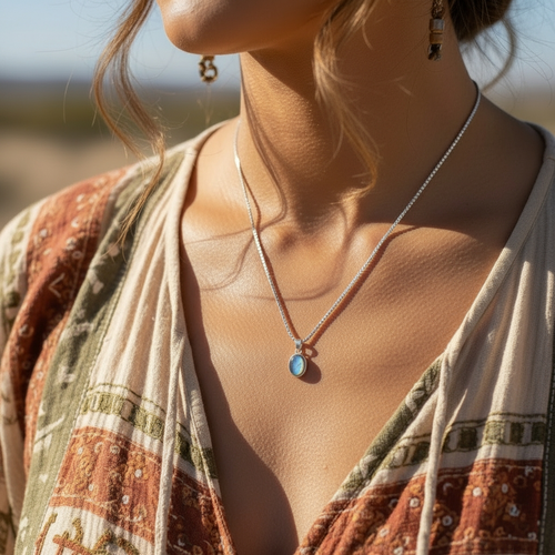 Z ARRON DESIGN Serenity Mondstein Kupferdraht-Anhänger-Halskette