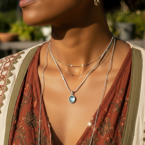 Z ARRON DESIGN Serenity Mondstein Kupferdraht-Anhänger-Halskette