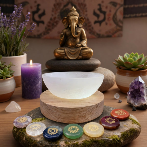 Selenite Serenity Light + Chakra Stones Set