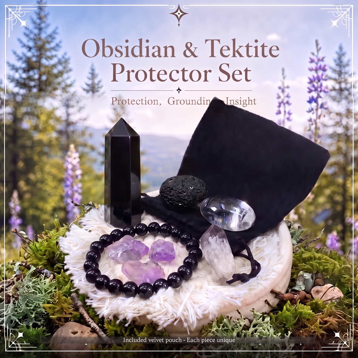 Ensemble de pochettes de protection pour bracelet Mala en obsidienne