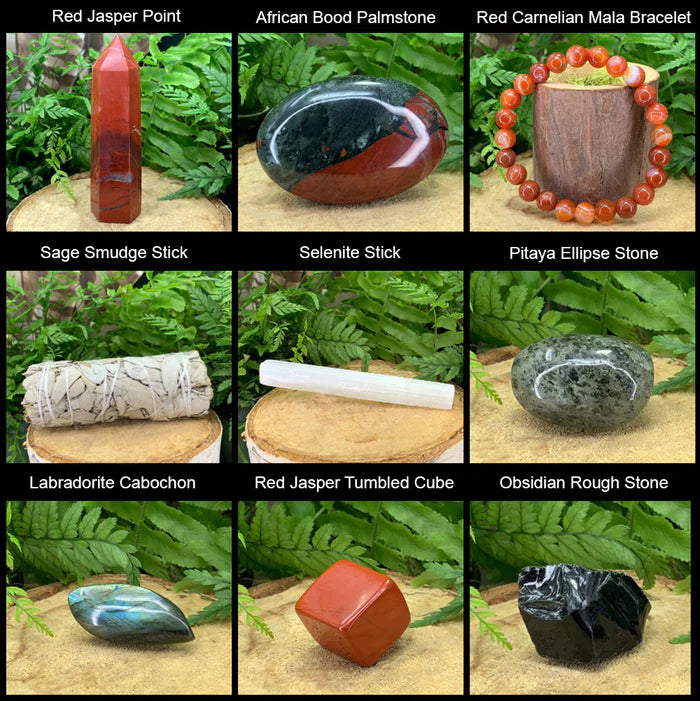 Beskyttende Red Jasper + Allies Crystal Collection