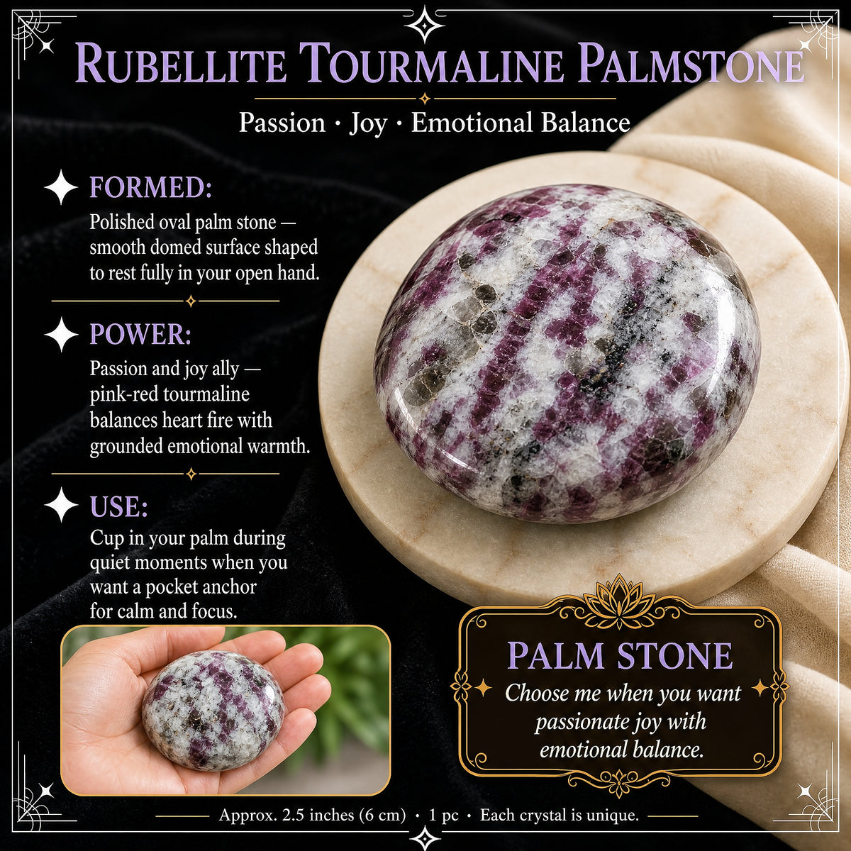 Pierre de palme tourmaline rubellite