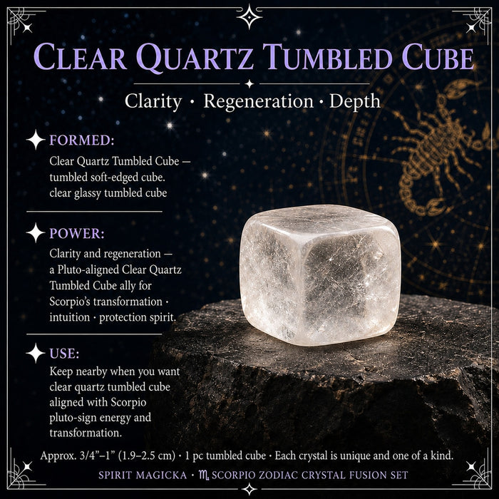 Clear quartz cube with softly tumbled edges