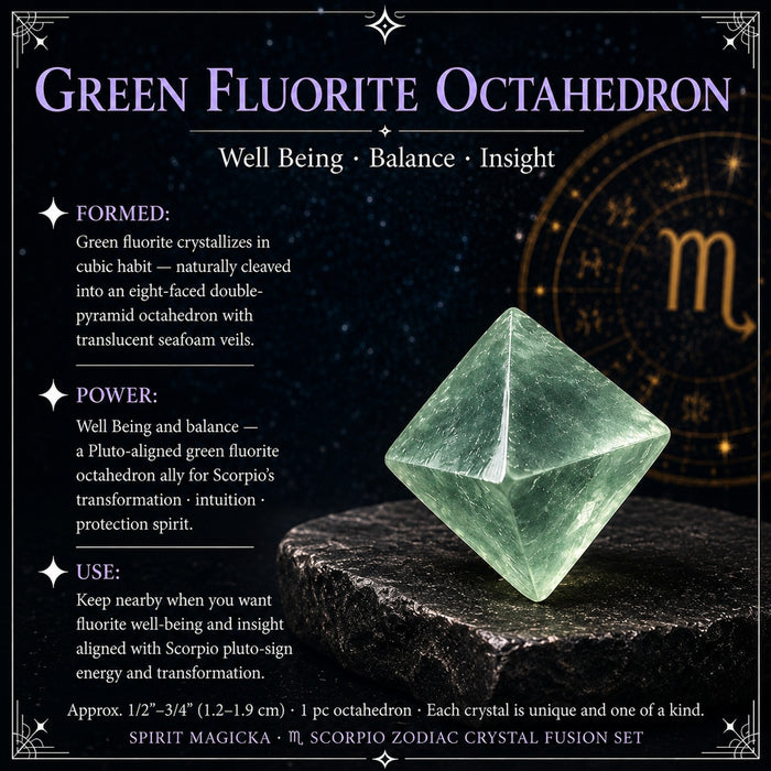 Translucent seafoam-green fluorite octahedron with eight faces