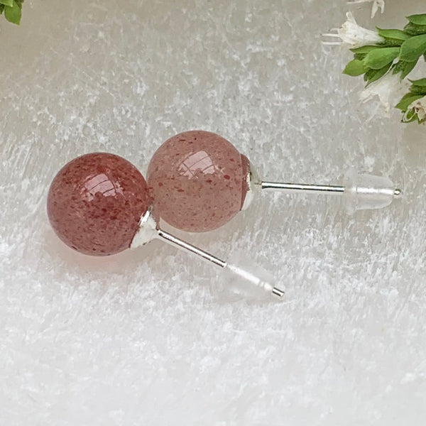 Earrings - Strawberry Quartz Studs